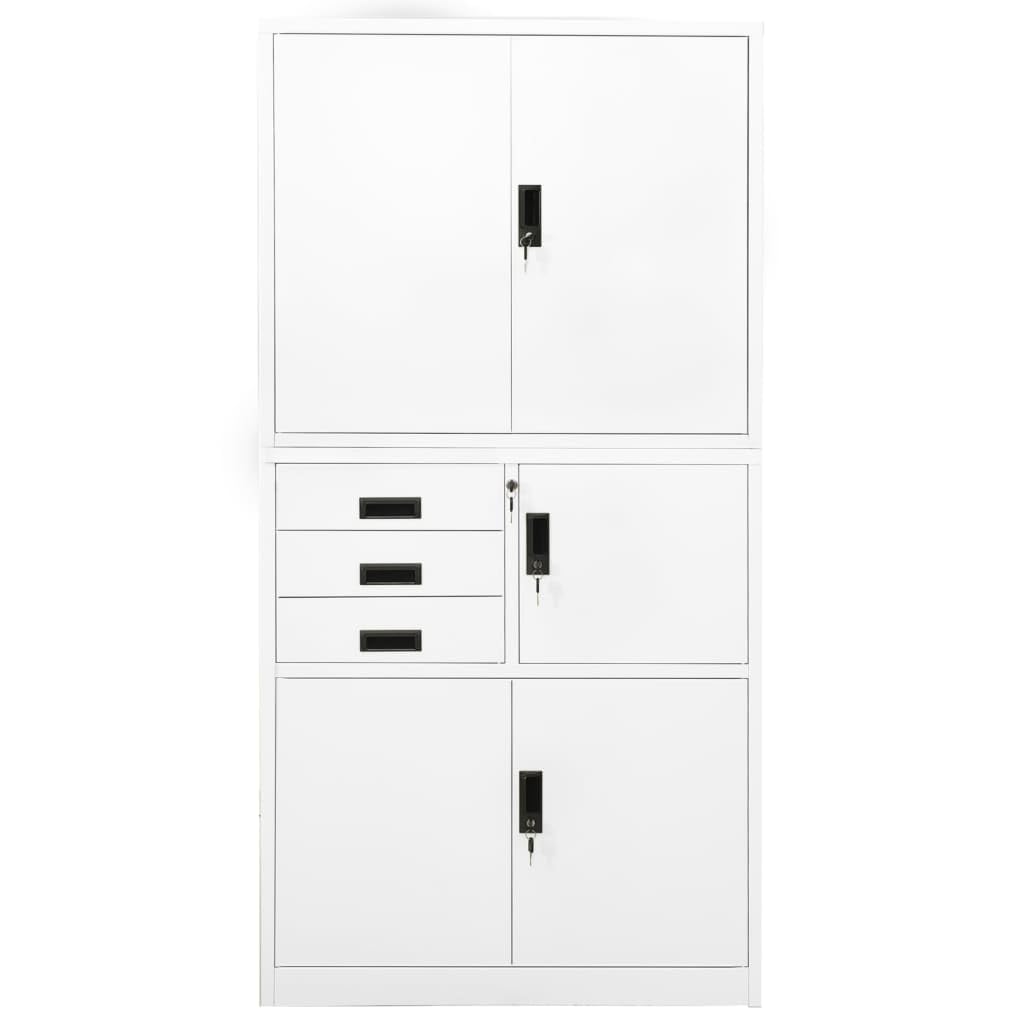 vidaXL Steel Office Cabinet with Adjustable Shelves and Locker - White 35.4&quot;x15.7&quot;x70.9&quot; - Filing Cabinet Design with Locks and Ballbearing Runners