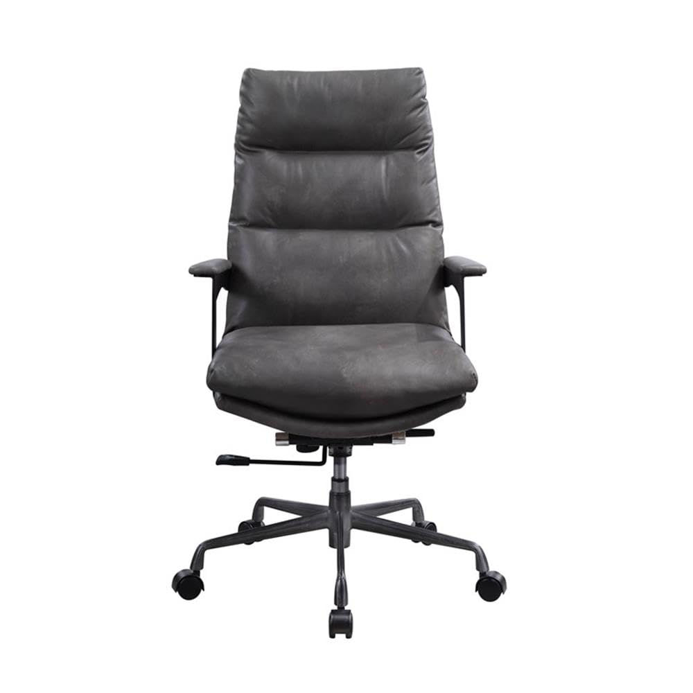 Acme Crursa Upholstered Tufted Swivel Office Chair in Gray Leather
