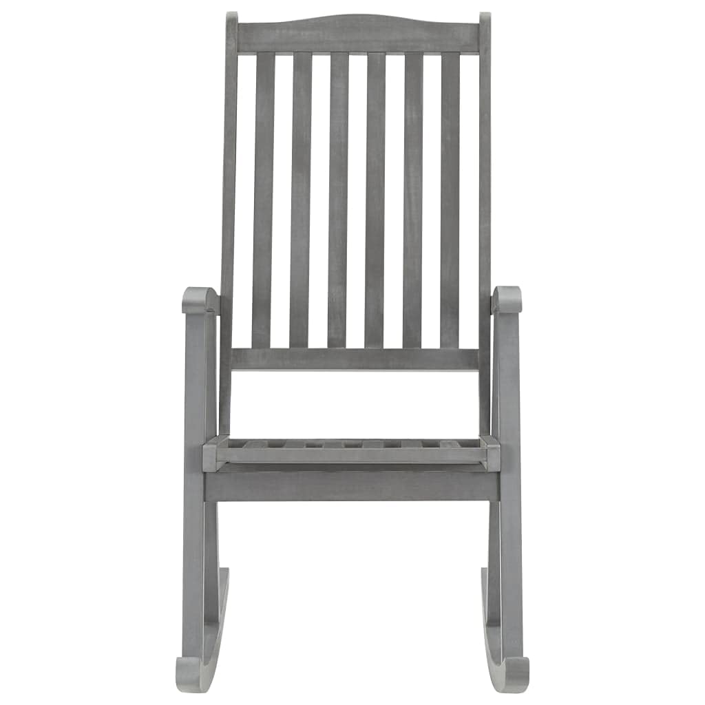 vidaXL Indoor/Outdoor Rocking Chair - Gray Solid Acacia Wood - Weather-Resistant - with High-Back Design and Anthracite Cushions