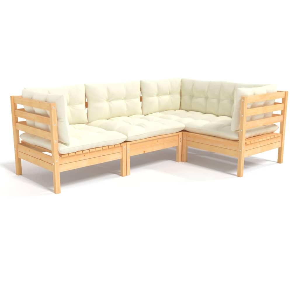 vidaXL Outdoor Patio Lounge Set, 4-Piece - Solid Pinewood Lounge Furniture with Gray Cushions - Comfortable Seating for Garden, Balcony, or Patio