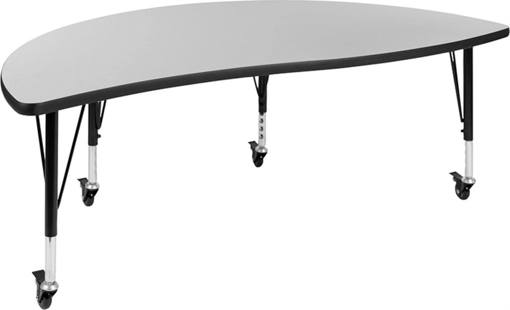 Flash Furniture Mobile 60" Circle Wave Collaborative Laminate Activity Table Set With 14" Student Stack Chairs, Grey/Black