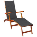 vidaXL Solid Acacia Wood Deck Chair - Adjustable Patio/Garden Sun Lounger with Footrest & Cushion, Indoor/Outdoor, Foldable