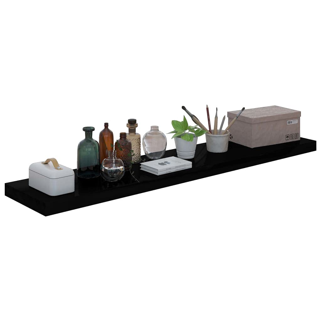 vidaXL Floating Shelves, High Gloss Black, Honeycomb MDF, Metal, Modern Style, Invisible Mounting System, Multipurpose, Wall Display, Space Savers, 47.2&quot;x9.3&quot;x1.5&quot; - Pack of 4