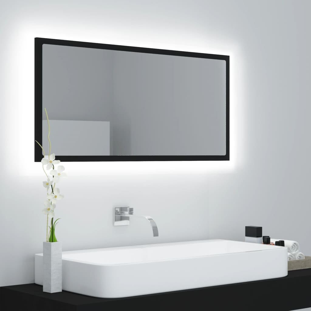 vidaXL Bathroom Mirror, Vanity Mirror Powder Room Mirror, LED Bathroom Mirror Wall Mounted Bath Mirror, Framed Bath Mirror, Industrial, Black Acrylic