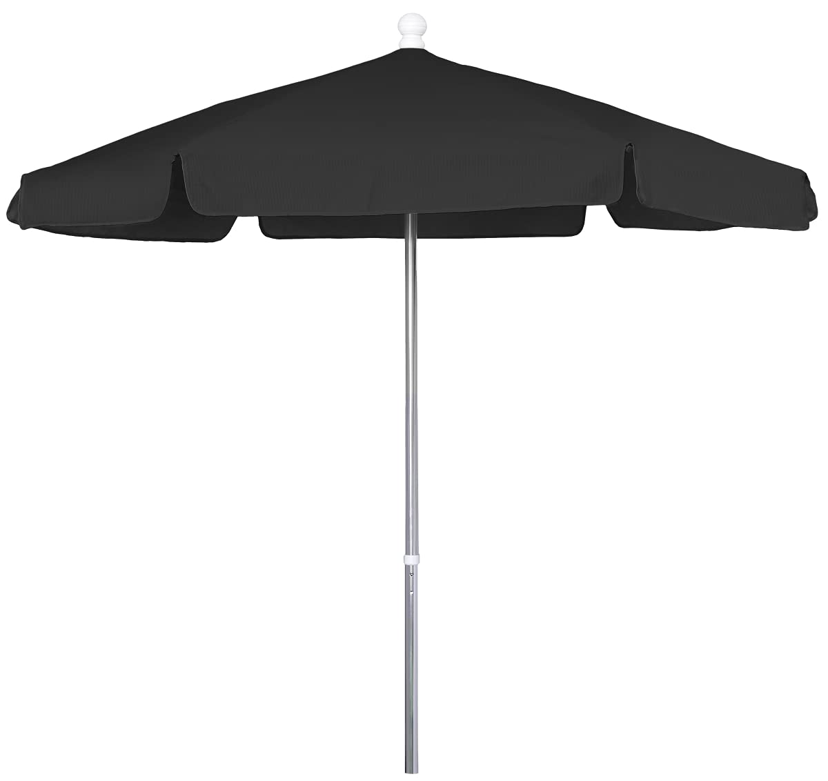 Fiberbuilt 7.5' Hex Garden Patio Umbrella 6 Rib Push Up Bright Aluminum with Black Vinyl Coated Weave Canopy