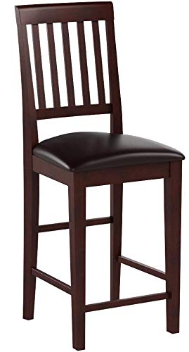 East West Furniture VNS-MAH-LC Vernon Counter Height Bar Stool - Faux Leather Pub Height Kitchen Chairs, Set of 2, Mahogany