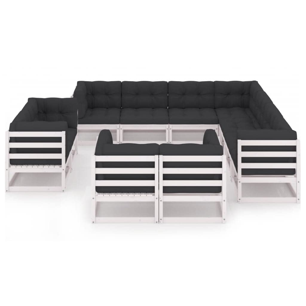 vidaXL Solid Pinewood Patio Lounge Set 11 Piece with Cushions Outdoor Garden Terrace Yard Furniture Wooden Lounge Sofa Set Seat Seating White
