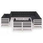 vidaXL Solid Pinewood Patio Lounge Set 11 Piece with Cushions Outdoor Garden Terrace Yard Furniture Wooden Lounge Sofa Set Seat Seating White