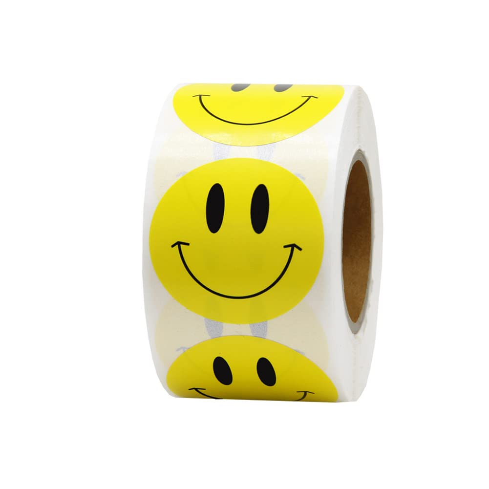 Hcode Happy Face Stickers Roll Circle Dots Paper Labels Reward Stickers Teachers Stickers 500 Pieces Per Roll (1.5 Inch Yellow)