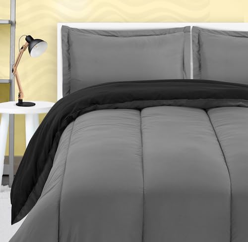 Utopia Bedding All Season Reversible Black And Grey Comforter Set With 2 Pillow Cases, 3 Piece Soft Brushed Microfiber Kids Bedd