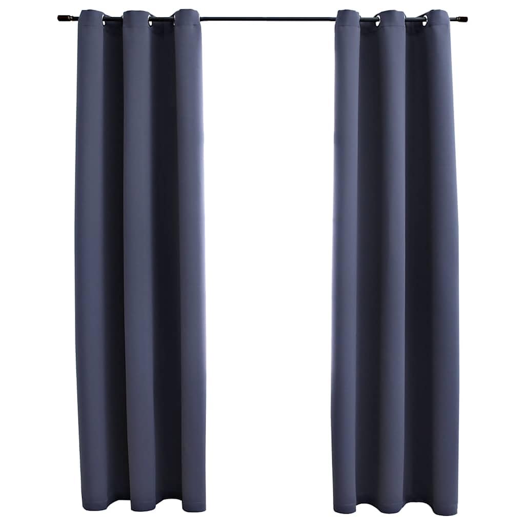 vidaXL Blackout Curtains with Rings, Anthracite Fabric, 37&quot;x63&quot;, Set of 2, Machine Washable, Blocks 95% Light, Elegant Design for Living Room, Bedroom, Office Space