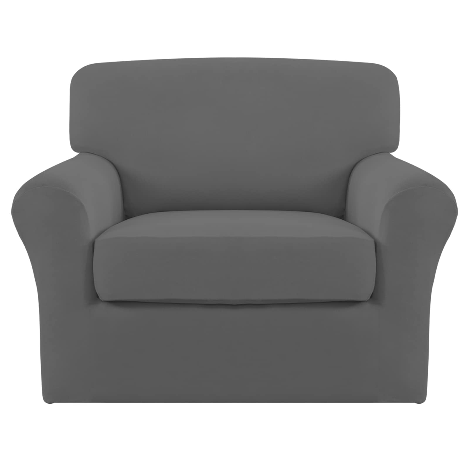 Easy-Going 2 Pieces Microfiber Stretch Chair Slipcover - Spandex Soft Fitted Sofa Couch Cover Washable Furniture Protector With Elastic Bottom Kids Pet Grey