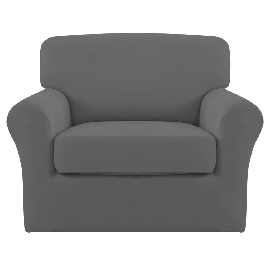 Easy-Going 2 Pieces Microfiber Stretch Chair Slipcover - Spandex Soft Fitted Sofa Couch Cover Washable Furniture Protector With Elastic Bottom Kids Pet Grey