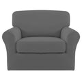 Easy-Going 2 Pieces Microfiber Stretch Chair Slipcover - Spandex Soft Fitted Sofa Couch Cover Washable Furniture Protector With Elastic Bottom Kids Pet Grey