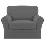 Easy-Going 2 Pieces Microfiber Stretch Chair Slipcover - Spandex Soft Fitted Sofa Couch Cover Washable Furniture Protector With Elastic Bottom Kids Pet Grey