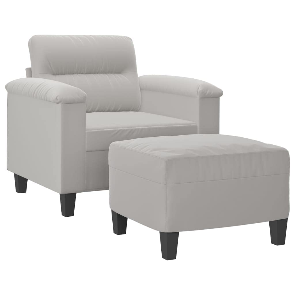 vidaXL Couch Modern Accent Upholstered Chair with Footstool - Light Gray Microfiber Fabric, Comfortable Armchair and Versatile Stool for Living Room/Bedroom/Office, Sturdy Frame, Padded Seat