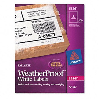 Avery Weatherprooftm Durable Labels Label,Wethrprf,100/Pk,Wht 22004 (Pack Of2)