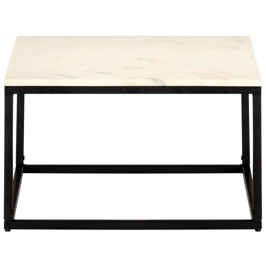 vidaXL White Real Stone Marble Texture Coffee Table - Modern End Table 23.6"x23.6"x13.8" with Black Iron Frame for Living Room, Bedroom, Indoor