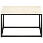 vidaXL White Real Stone Marble Texture Coffee Table - Modern End Table 23.6"x23.6"x13.8" with Black Iron Frame for Living Room, Bedroom, Indoor