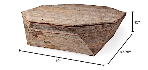 HomeRoots Light Brown Octogan Solid Wood Hinged Top Coffee Table w/Storage