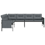 vidaXL Outdoor Patio Corner Sofa in Anthracite, Sturdy Steel Material with E-Coating & Powder Coating, Comfortable Thick Padded Cushions, Convenient Side Storage Bags