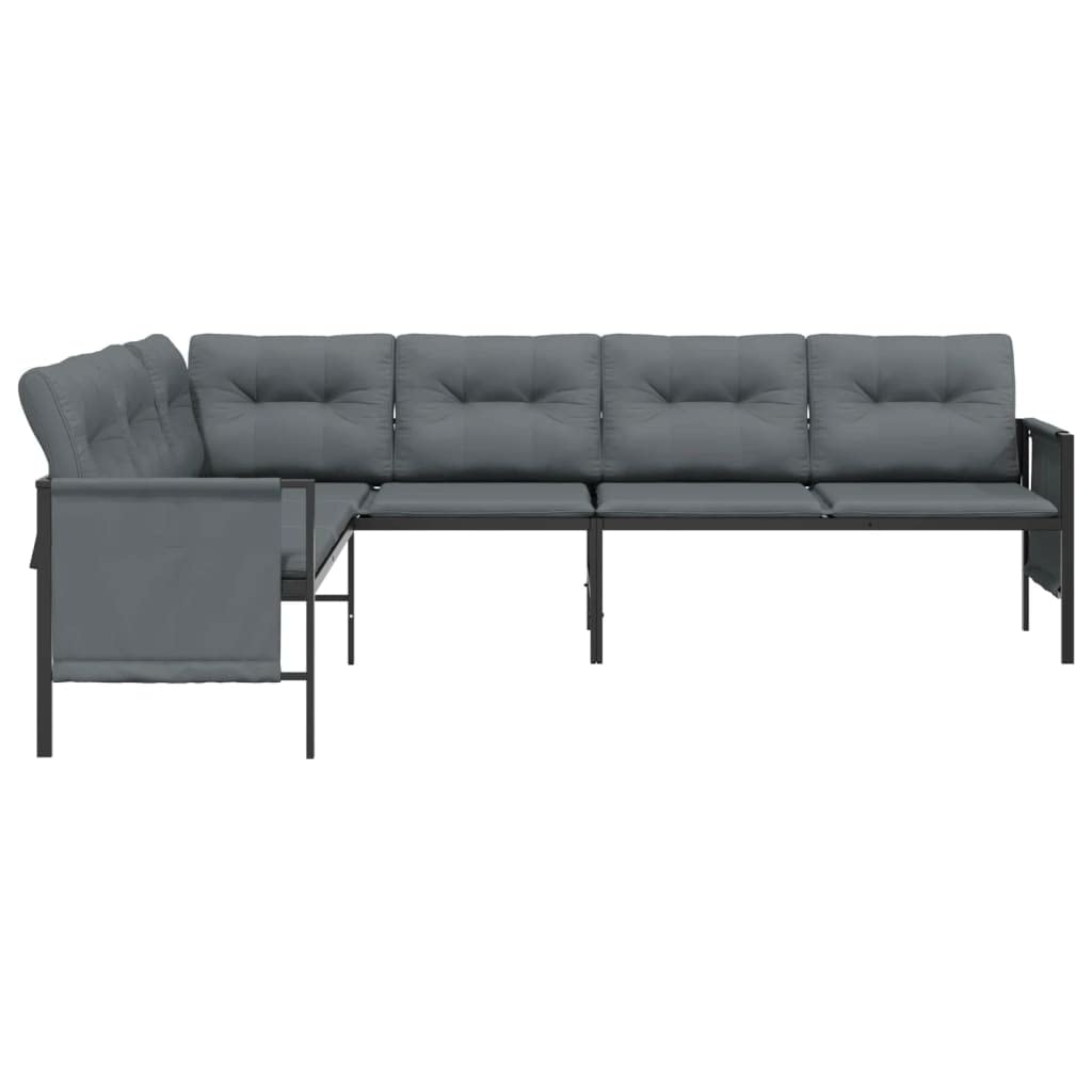 vidaXL Outdoor Patio Corner Sofa in Anthracite, Sturdy Steel Material with E-Coating & Powder Coating, Comfortable Thick Padded Cushions, Convenient Side Storage Bags