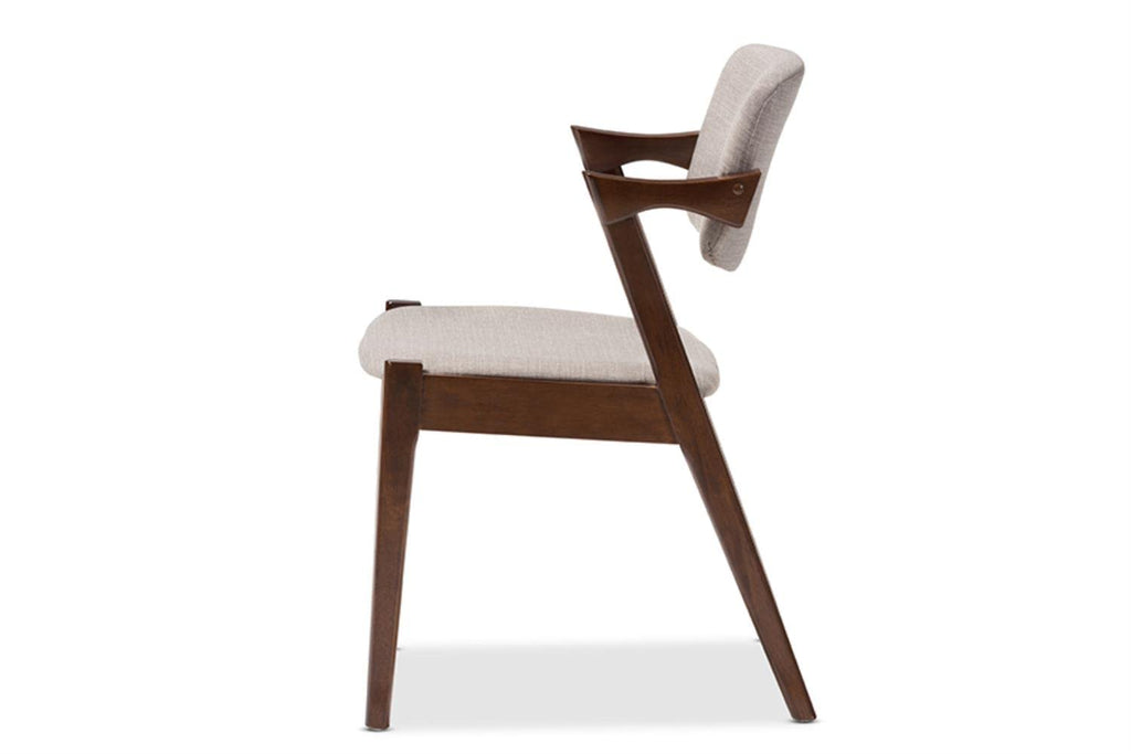 Baxton Studio Elegant Mid-Century Dark Walnut Wood Grey Fabric Upholstered Dining Armchair