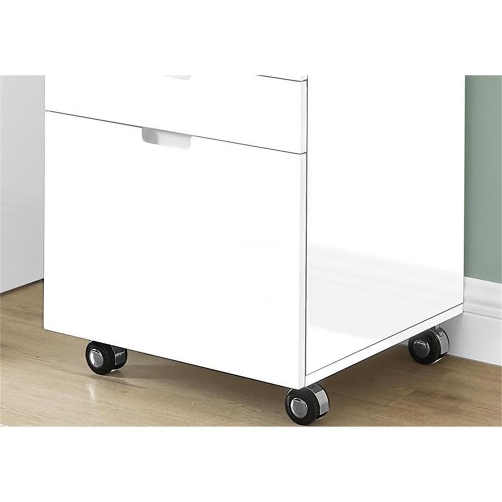 Monarch Specialties I 7583 File Cabinet, Rolling Mobile, Storage Drawers, Printer Stand, Office, Work, Laminate, Glossy White, Contemporary, Modern