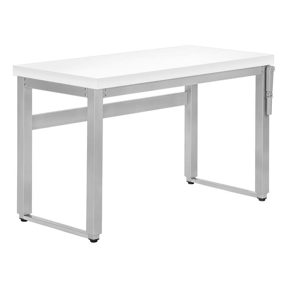 Monarch Specialties 7683 Computer Desk, Home Office, Standing, Adjustable, 48' L, Work, Laptop, Metal, Laminate, Grey, Contemporary, Modern Desk-48 Adj.Height, 47.25'L x 23.75'W x 29.5'H, White/Silver