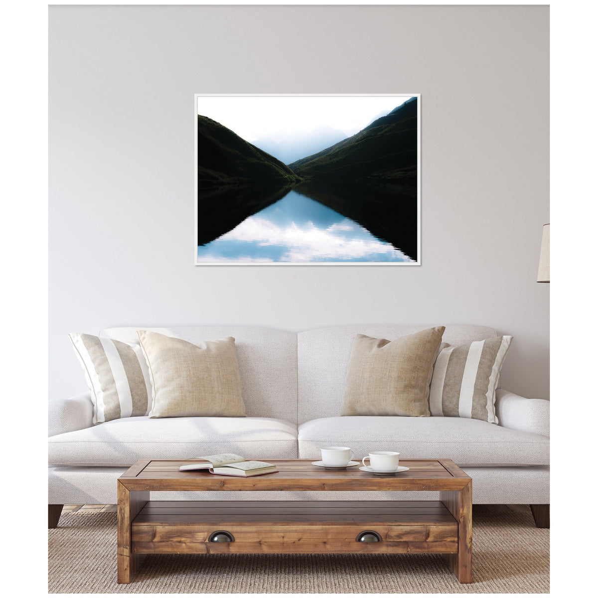 Sylvie Minimalist Mountain Lake Reflection at Sunrise Framed Canvas by Michael Schauer