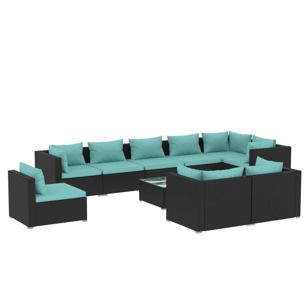 vidaXL 9 Piece Patio Lounge Set with Cushions, Versatile Poly Rattan Design, Durable Powder-Coated Steel Frame, Water- Material,