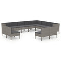 vidaXL Garden Lounge Set 12 Piece, Sectional Sofa for Outdoor, Couch with Cushions, Patio Lounge Set, Farmhouse Modern, Poly Rattan Gray