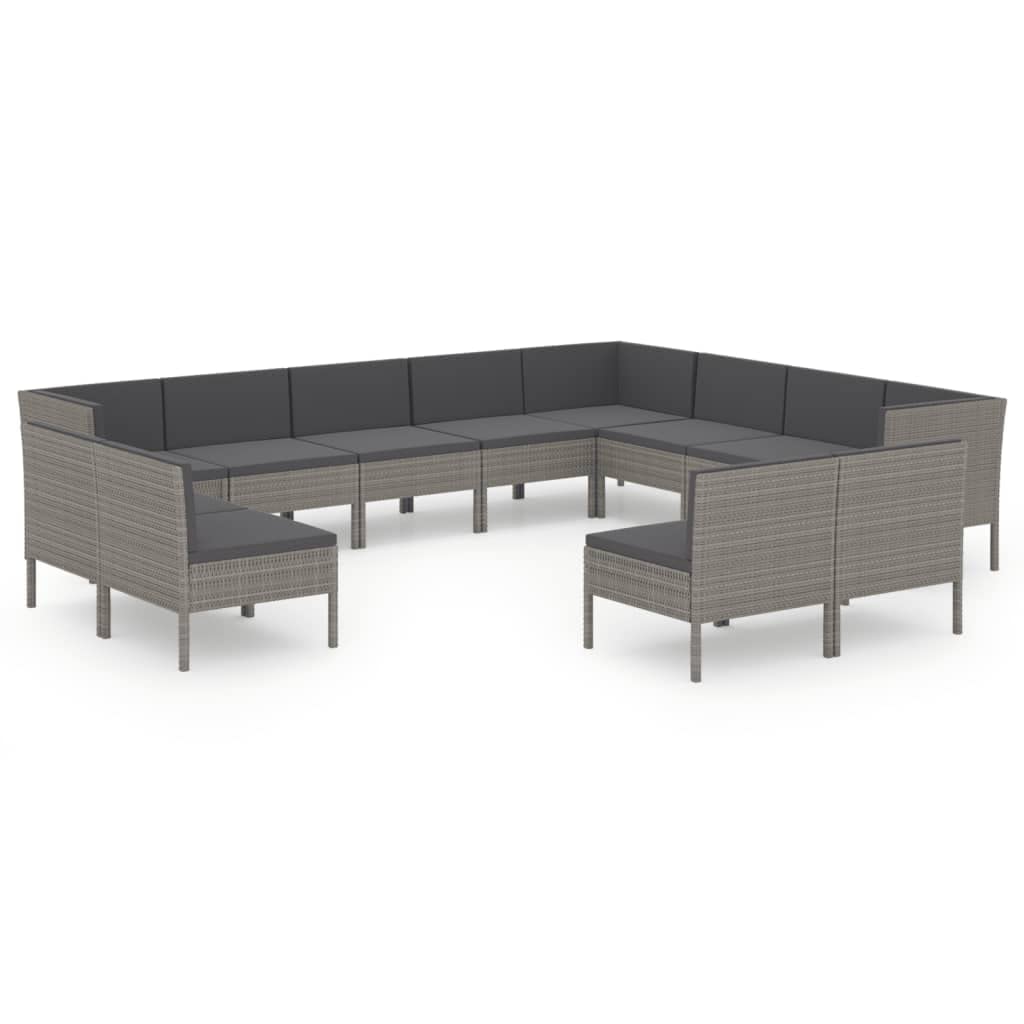 vidaXL Garden Lounge Set 12 Piece, Sectional Sofa for Outdoor, Couch with Cushions, Patio Lounge Set, Farmhouse Modern, Poly Rattan Gray