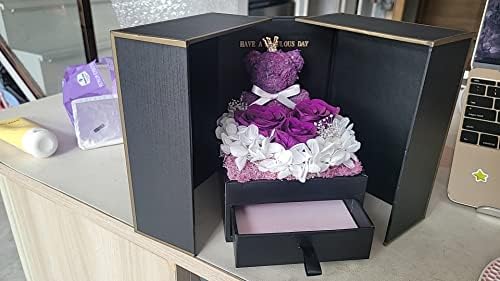 Addwel Romantic Roses Gifts For Her, Preserved Purple Roses Forever Flowers With Sterling Silver Necklace For Wife Girlfriend On