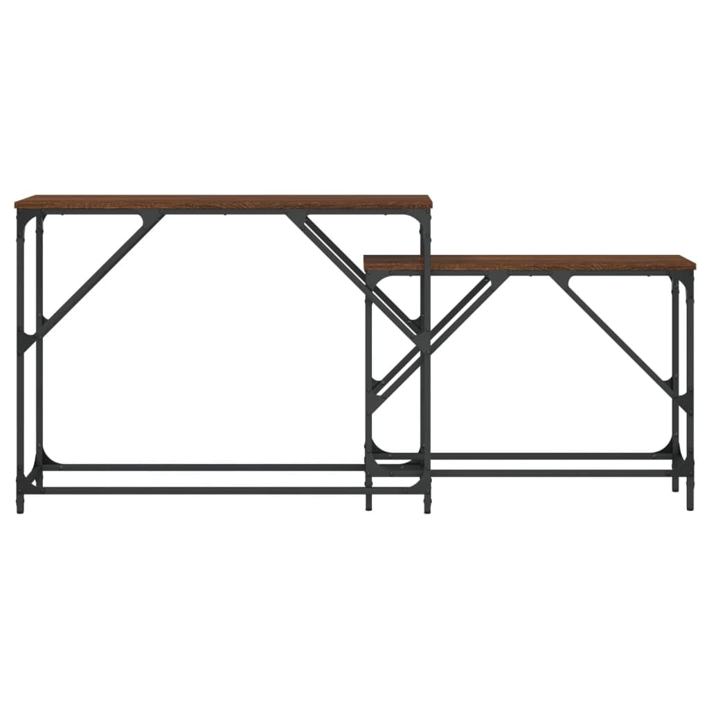 vidaXL Nesting Console Tables 2 pcs with Metal Frame - Brown Oak Engineered Wood - Ideal for Entryway, Living Room and Office