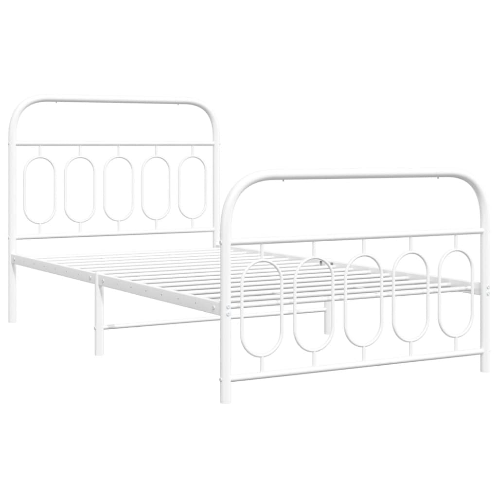 vidaXL Metal Bed Frame with Headboard & Footboard - White, Steel, Single, 39.4&quot;x78.7&quot; - Modern Design, Extra Storage Space, Bedroom Furniture