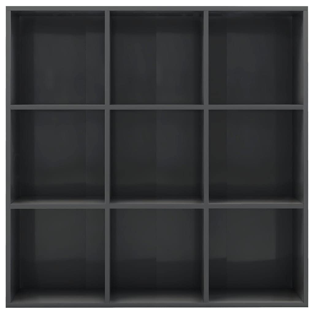 vidaXL High Gloss Gray Book Cabinet with 9 Compartments - Thumbnail 2