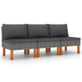 vidaXL Outdoor Middle Sofas Set - Lightweight, Modular Design with Comfy Cushions - Gray Poly Rattan and Eucalyptus Wood