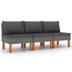 vidaXL Outdoor Middle Sofas Set - Lightweight, Modular Design with Comfy Cushions - Gray Poly Rattan and Eucalyptus Wood