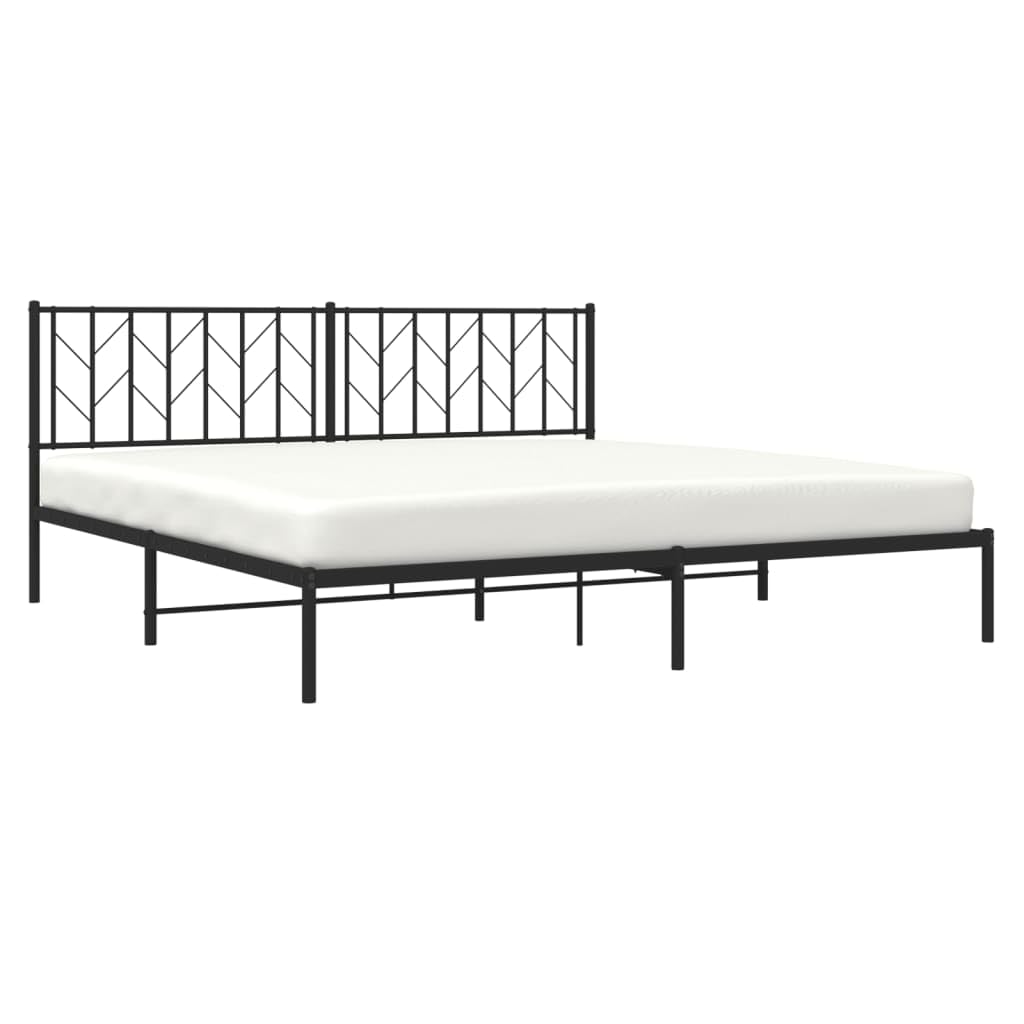 vidaXL 12'' King Metal Bed Frames with Headboard, Platform Bed Frame with Strong Metal Slats Support, Under Bed Storage, Noise Free, Black, Without Mattress