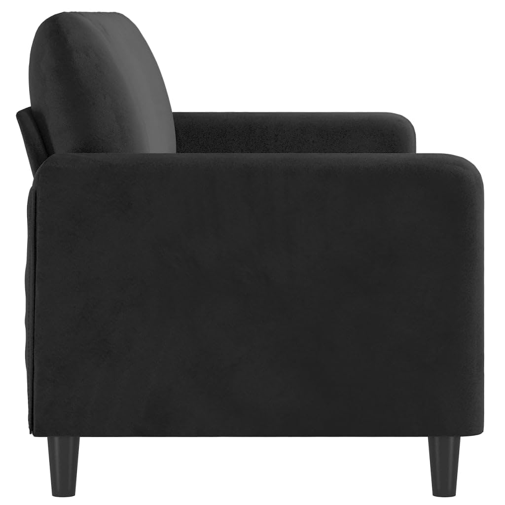 vidaXL 3-Seater Sofa - Spacious Velvet Sofa in Black - Thickly Padded for Optimal Comfort - Sturdy Metal Frame - Ideal for Home, Office, Living Room, Lounge Area - Seat Width: 70.9