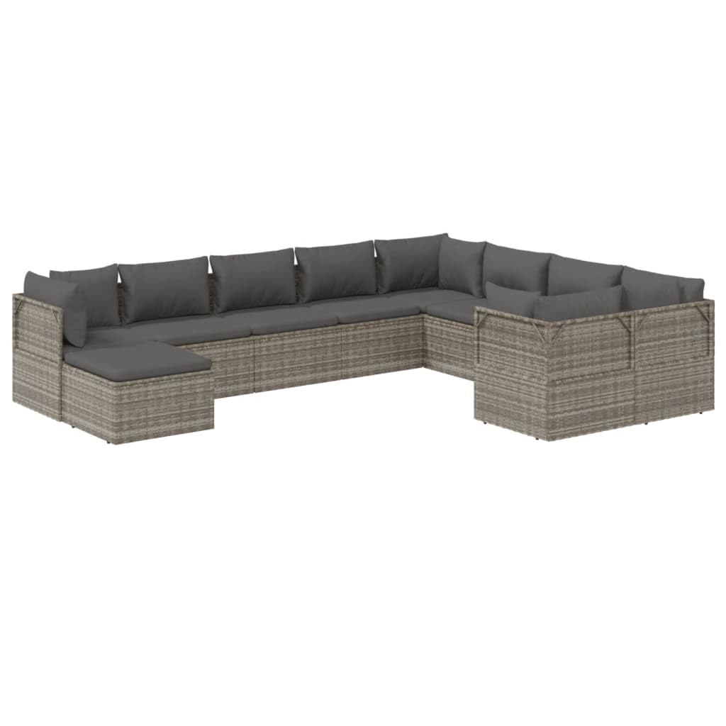 Vidaxl Gray Poly Rattan Patio Lounge Set - Contemporary 10 Piece Outdoor Furniture With Cushions, Ample Storage Space, Waterproof Protection & Easy Assembly