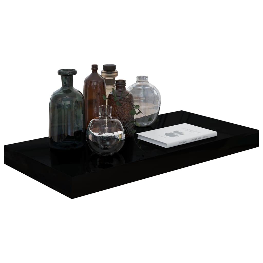 vidaXL 4-Piece Floating Wall Shelves, High Gloss Black Honeycomb MDF and Metal Frame, Invisible Mounting System, 19.7&quot;x9.1&quot;x1.5&quot;
