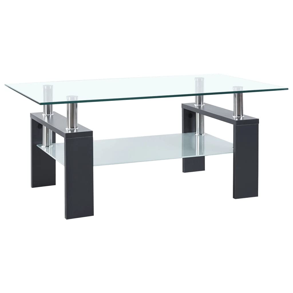 vidaXL Modern Coffee Table with Transparent Tempered Glass Top, Gray Melamine Legs, 2-Layer Design for Extra Storage - 37.4&quot;x21.7&quot;x15.7&quot;