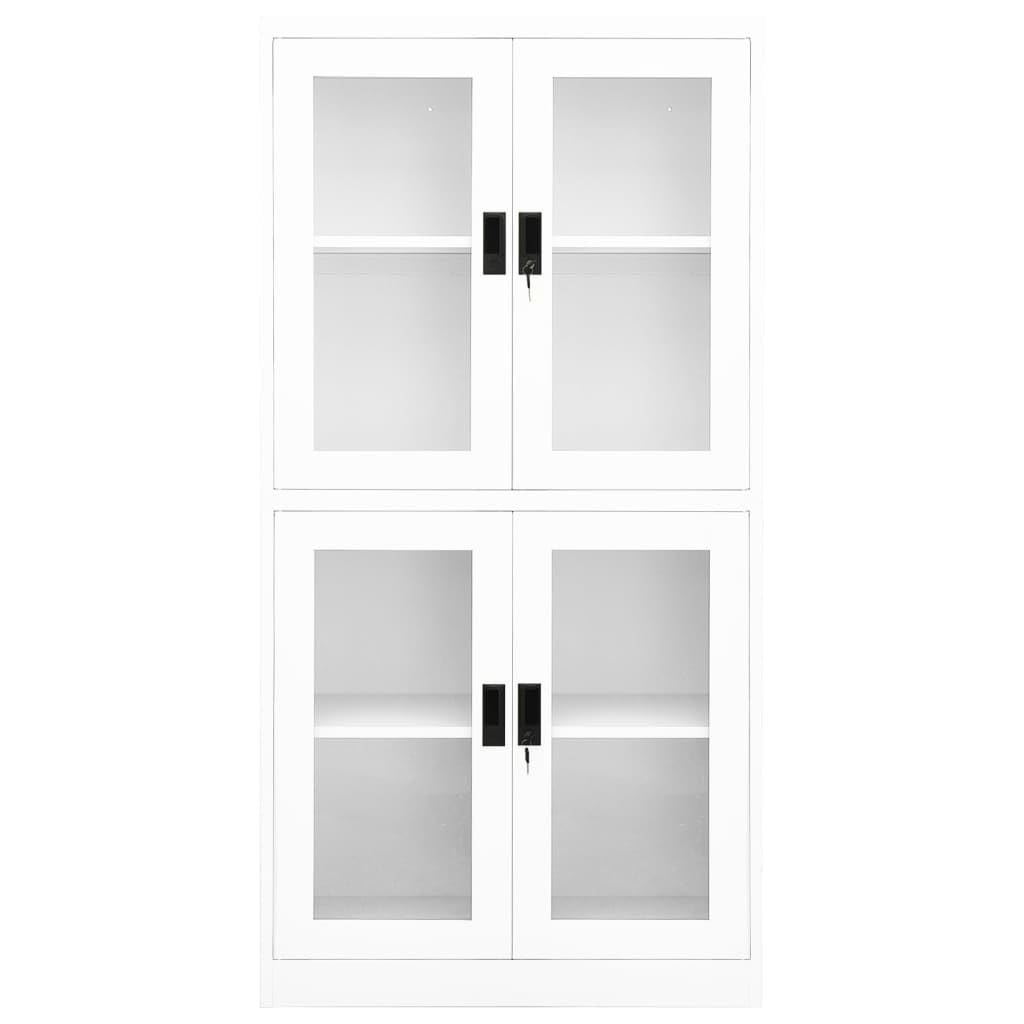 vidaXL Office Cabinet White 35.4&quot;x15.7&quot;x70.9&quot; Steel and Tempered Glass