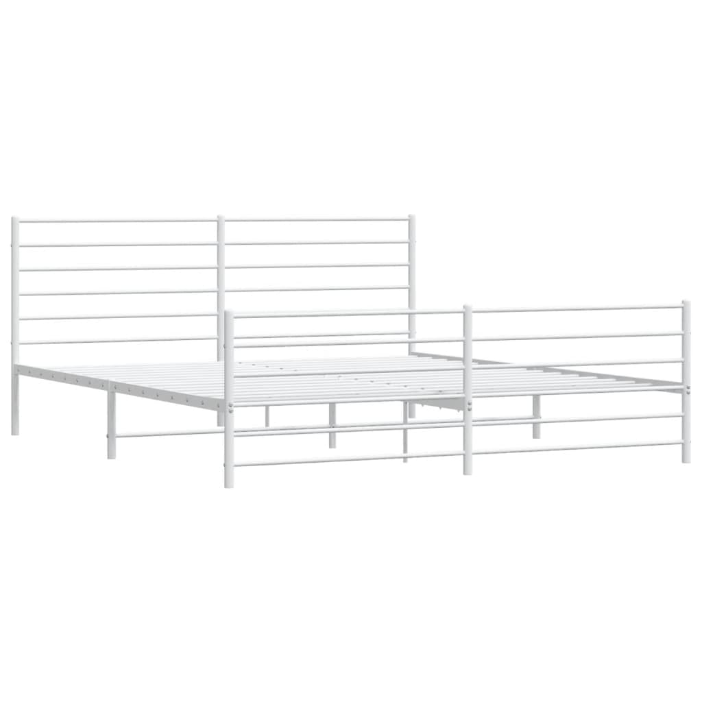 vidaXL 12 Inch California King Metal Bed Frame with Headboard & Footboard, No Box Spring Needed, Noise Free Platform Bed Frame with Steel Slats, Easy Assembly, Under Bed Storage, Minimalist, White