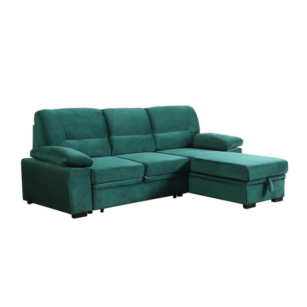 Lilola Home Kipling Green Velvet Fabric Reversible Sleeper Sectional Sofa Chaise