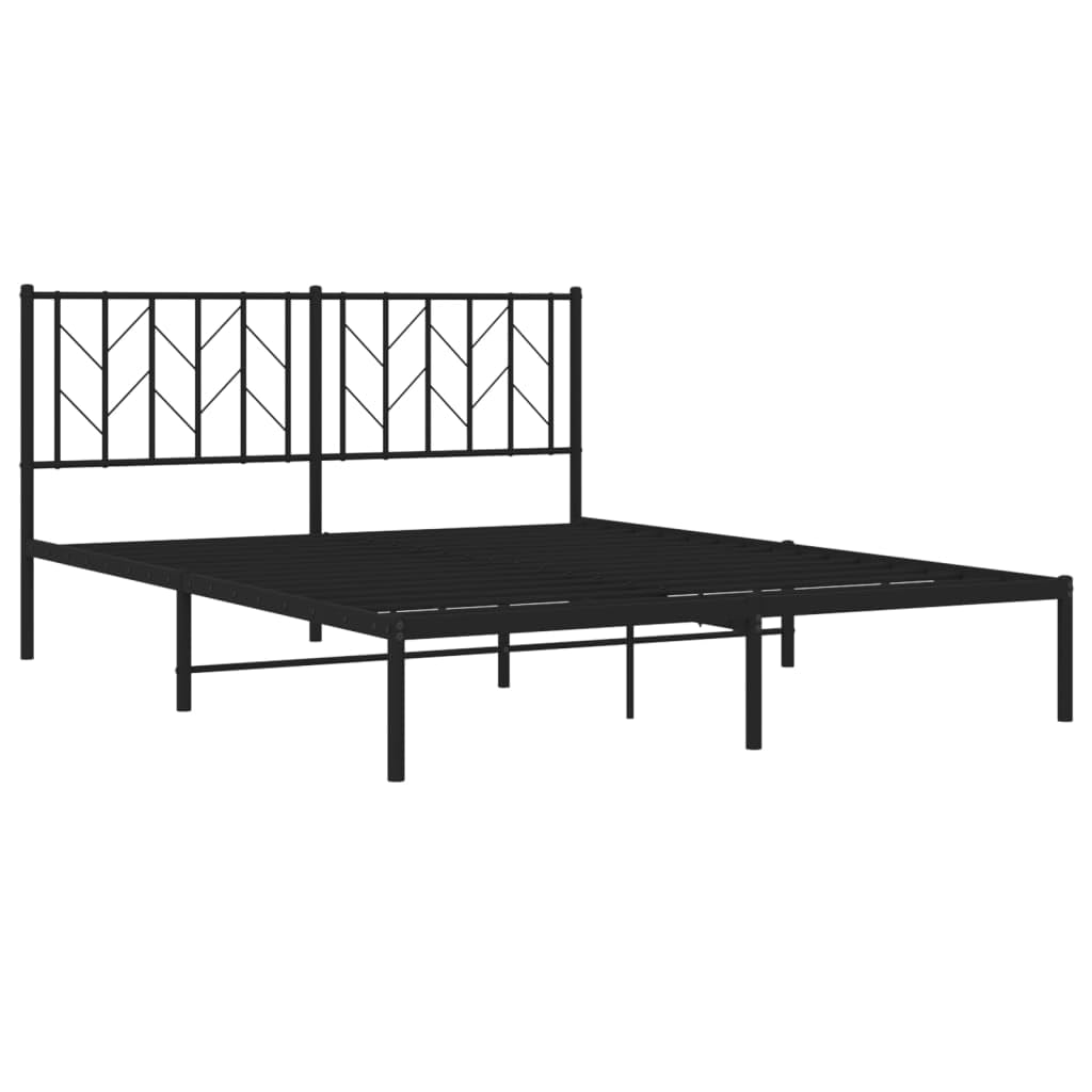 vidaXL Steel Bed Frame with Headboard, Black Double Bed Providing Storage and Support - Mattress not Included