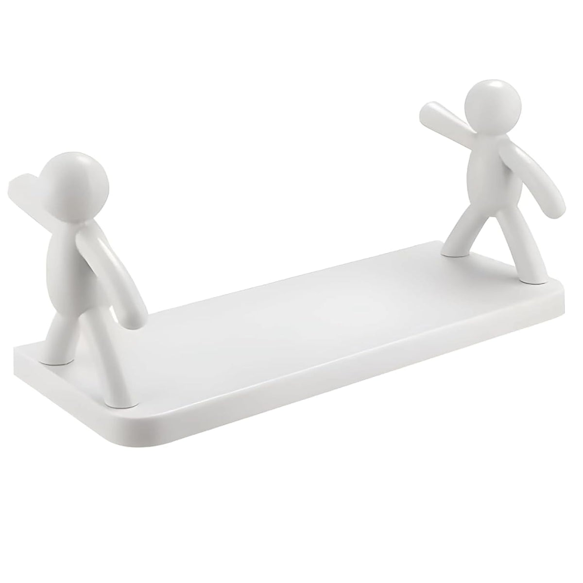 Shivstor 1 PCS Wall Mounted Bathroom Shelf with Cute Human Figurine Holders Strong Adhesive Plastic Rack Without Drill White Bat