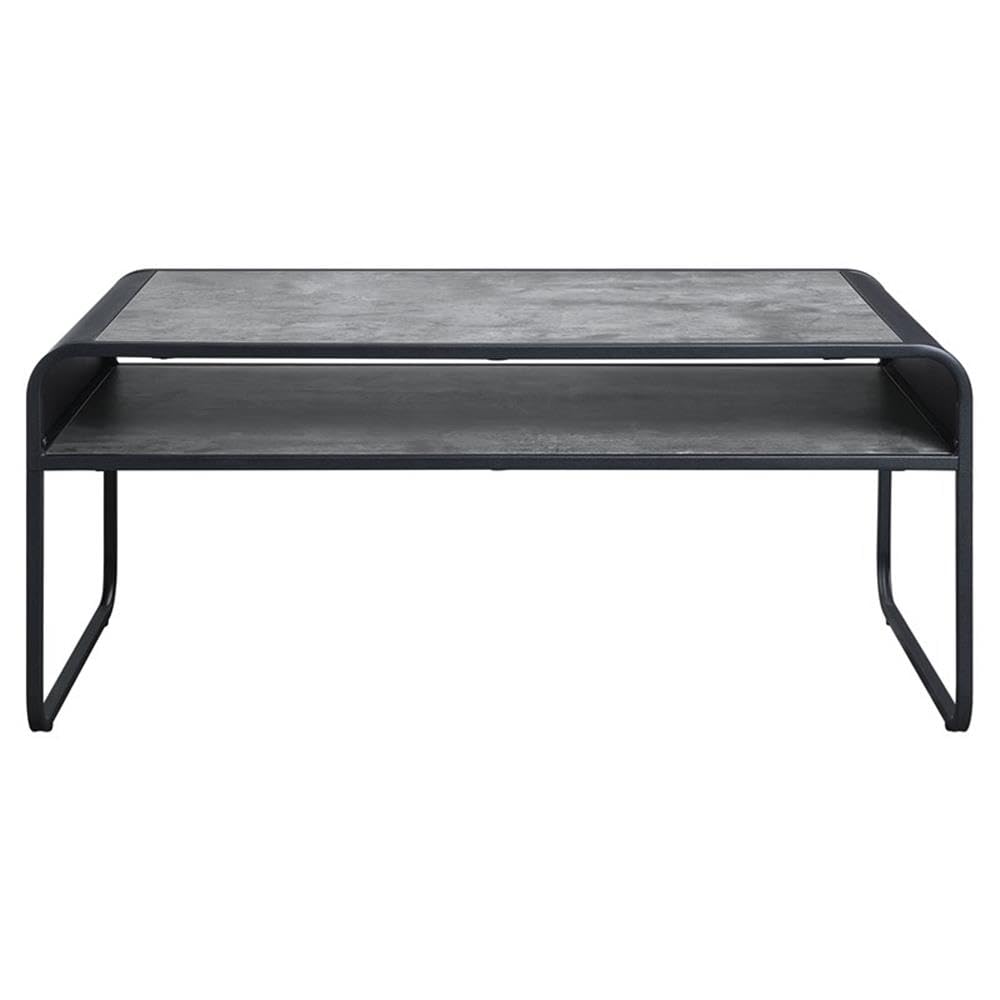 Acme Furniture Rectangular Coffee Table with Open Shelf, Concrete Gray and Black